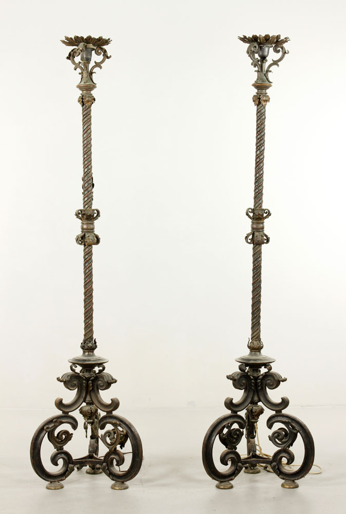 Appraisal: - Pr Monumental Iron and Bronze Torchieres Pair of monumental