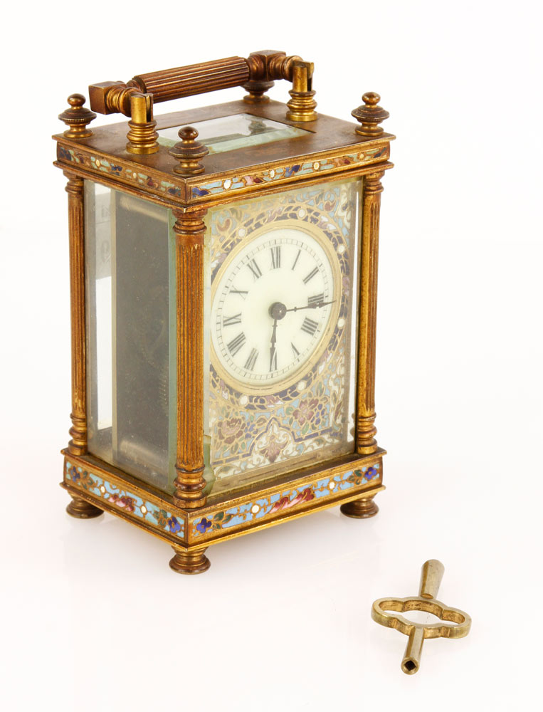 Appraisal: - French Champlev and Brass Carriage Clock French Champlev and