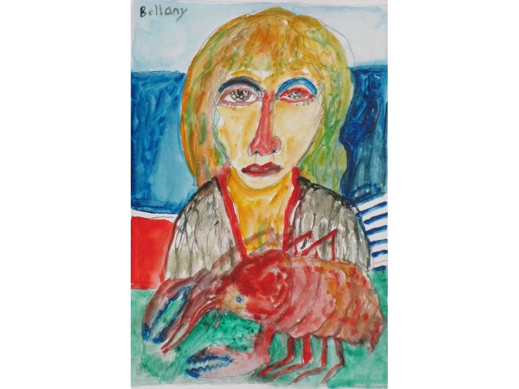 Appraisal: JOHN BELLANY R A b Girl with Lobstersigned twice 'Bellany'