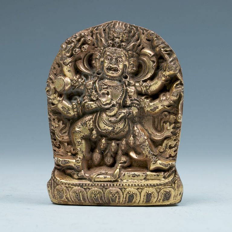 Appraisal: GILT-BRONZE MAHAKALA TSHA TSHA QING Depicting Mahaka Tsha Tsha with