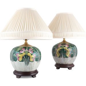 Appraisal: A Pair of Chinese Enameled Porcelain Jars Mounted as Lamps