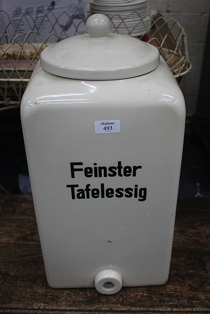 Appraisal: A GERMAN OR AUSTRIAN SQUARE SECTION VINEGAR JAR with tap