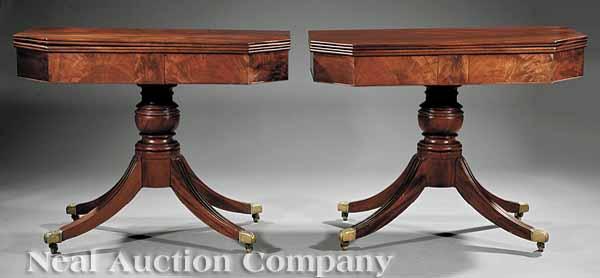 Appraisal: A Pair of American Classical Figured Mahogany Games Tables early