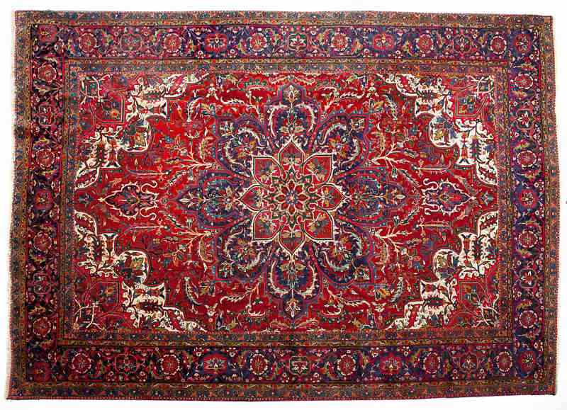 Appraisal: Room Size Ahar Heriz Persian Carpetcotton base predominately deep burgundy