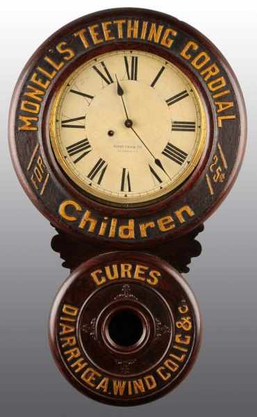 Appraisal: Monell's Teething Cordial Baird Clock Description A great advertising subject