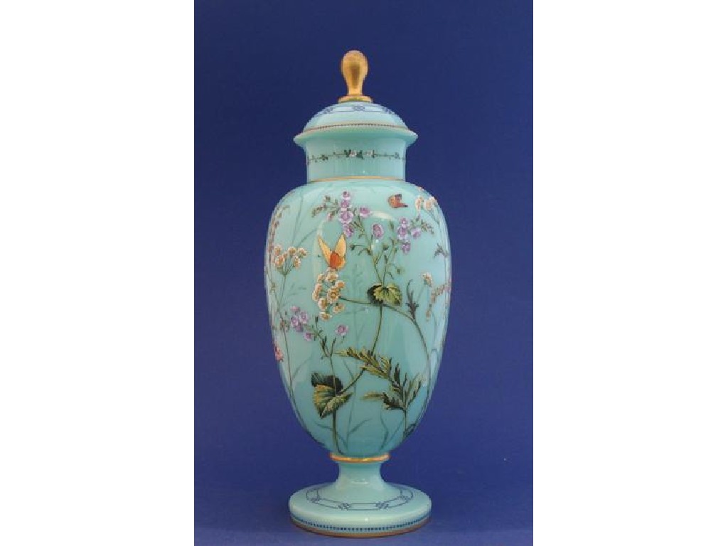 Appraisal: A VICTORIAN TURQUOISE AND ENAMELLED COVERED VASE the bulbous body