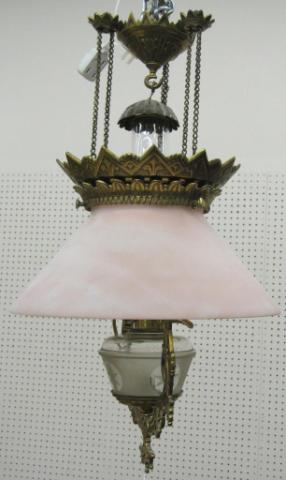 Appraisal: Victorian Hanging Lamp with brass frame and peach colored shade