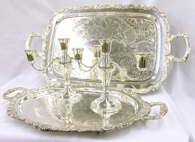 Appraisal: Group of ornate silver and silver plate including rectangular handled