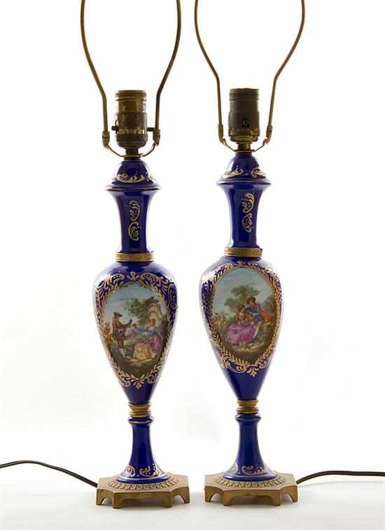 Appraisal: Pair French porcelain urns converted to lamps late th early