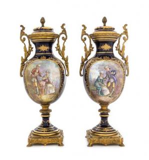 Appraisal: A Pair of Sevres Style Porcelain Urns Height inches A