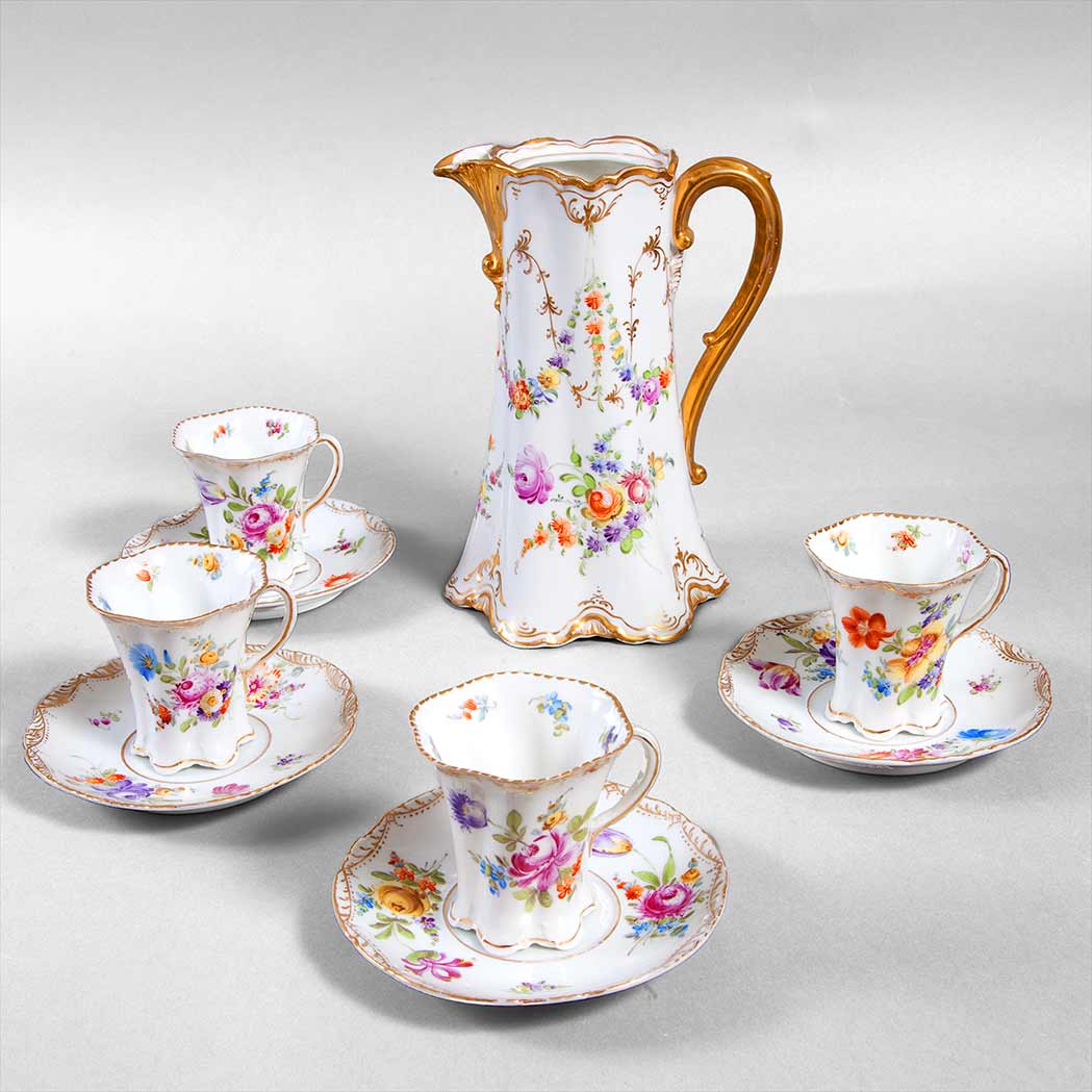 Appraisal: Dresden Porcelain Chocolate Service Comprising a chocolate pot ten cups