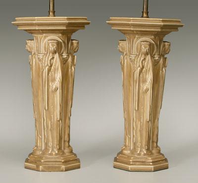 Appraisal: Pair Rookwood lamps standing female religious figures each with rosary