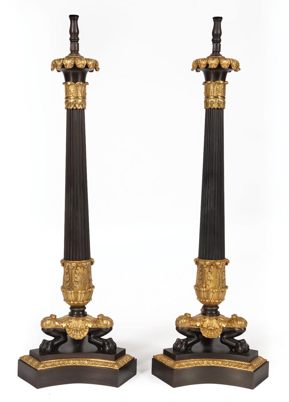 Appraisal: Pair of Napoleon III Gilt and Patinated Bronze Candlesticks late