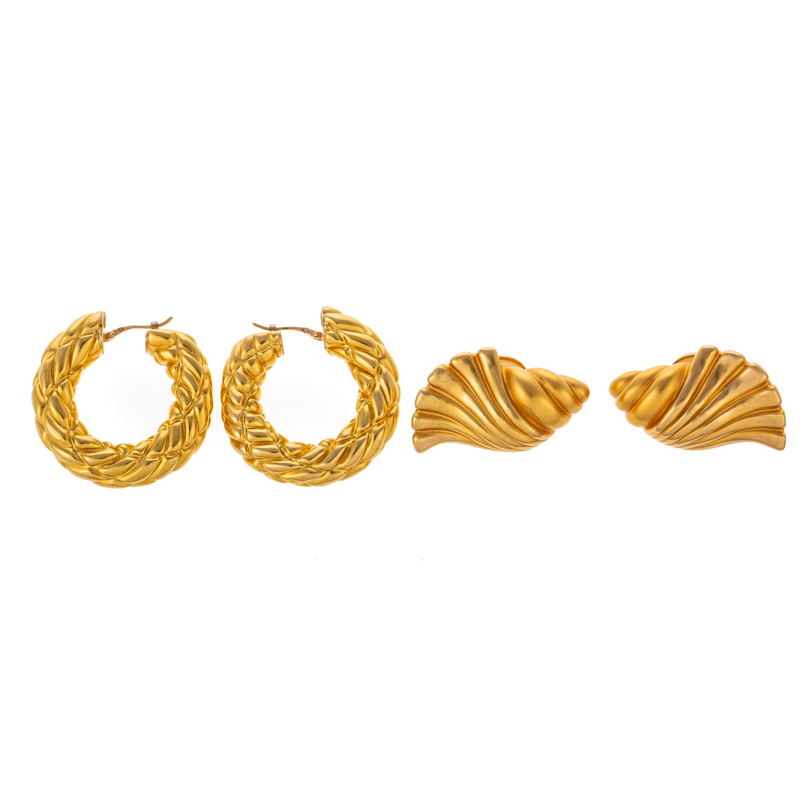 Appraisal: TWO PAIRS OF K EARRINGS K yellow gold textured hoop