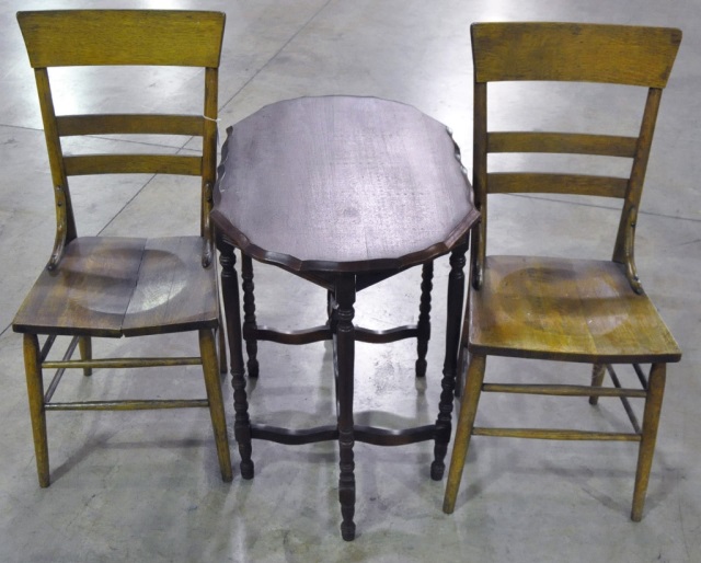 Appraisal: Two Oak Sidechairs H Along with mahogany table L