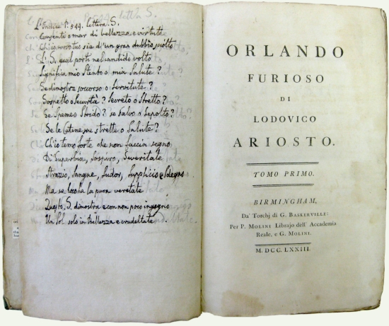 Appraisal: ARIOSTO LODOVICO Orlando Furioso Subscribers' list and errata bound at