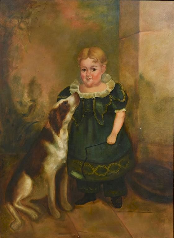 Appraisal: O C portrait of young E D Hicks with dog