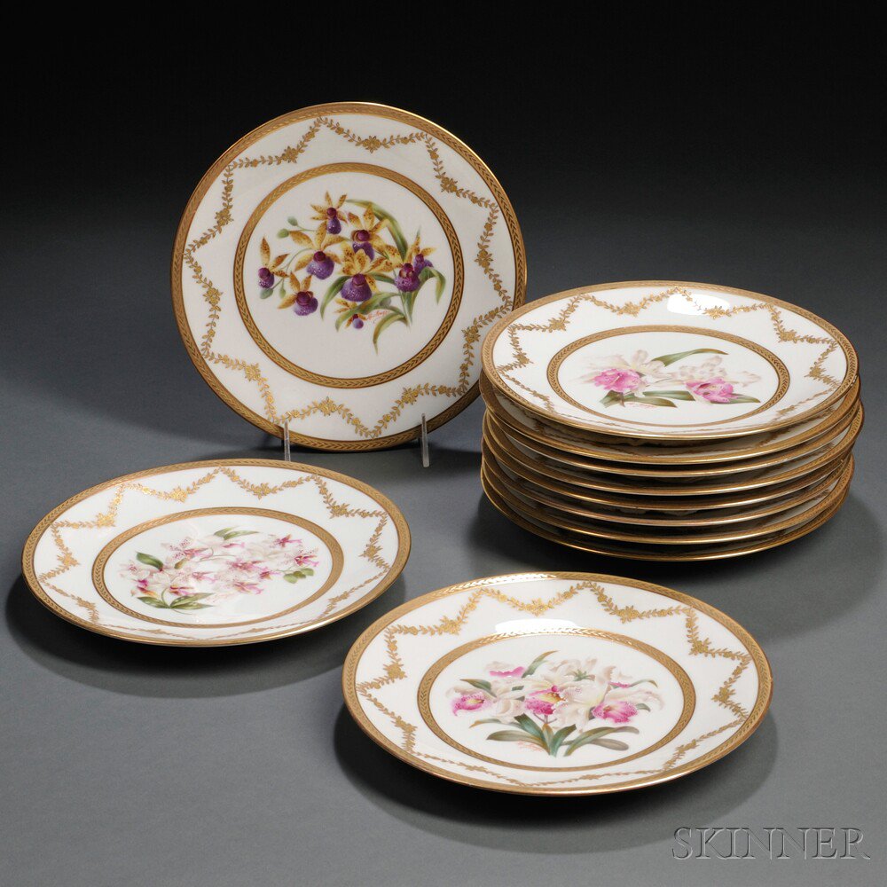 Appraisal: Eleven Hand-painted Limoges Porcelain Plates Depicting Orchids France early th