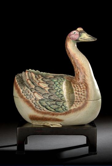 Appraisal: Good Italian Famille Rose Porcelain Goose-Form Tureen by Mottahedeh realistically