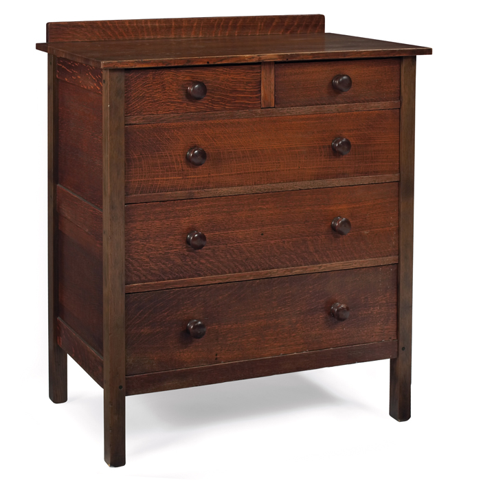 Appraisal: Gustav Stickley chest of drawers two half drawers above three