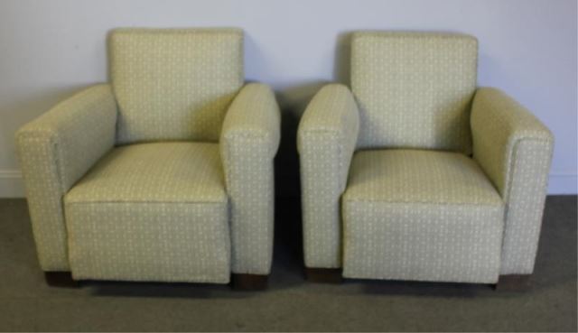 Appraisal: Pair of Modern Club Chairs with Greek Key Fabric From