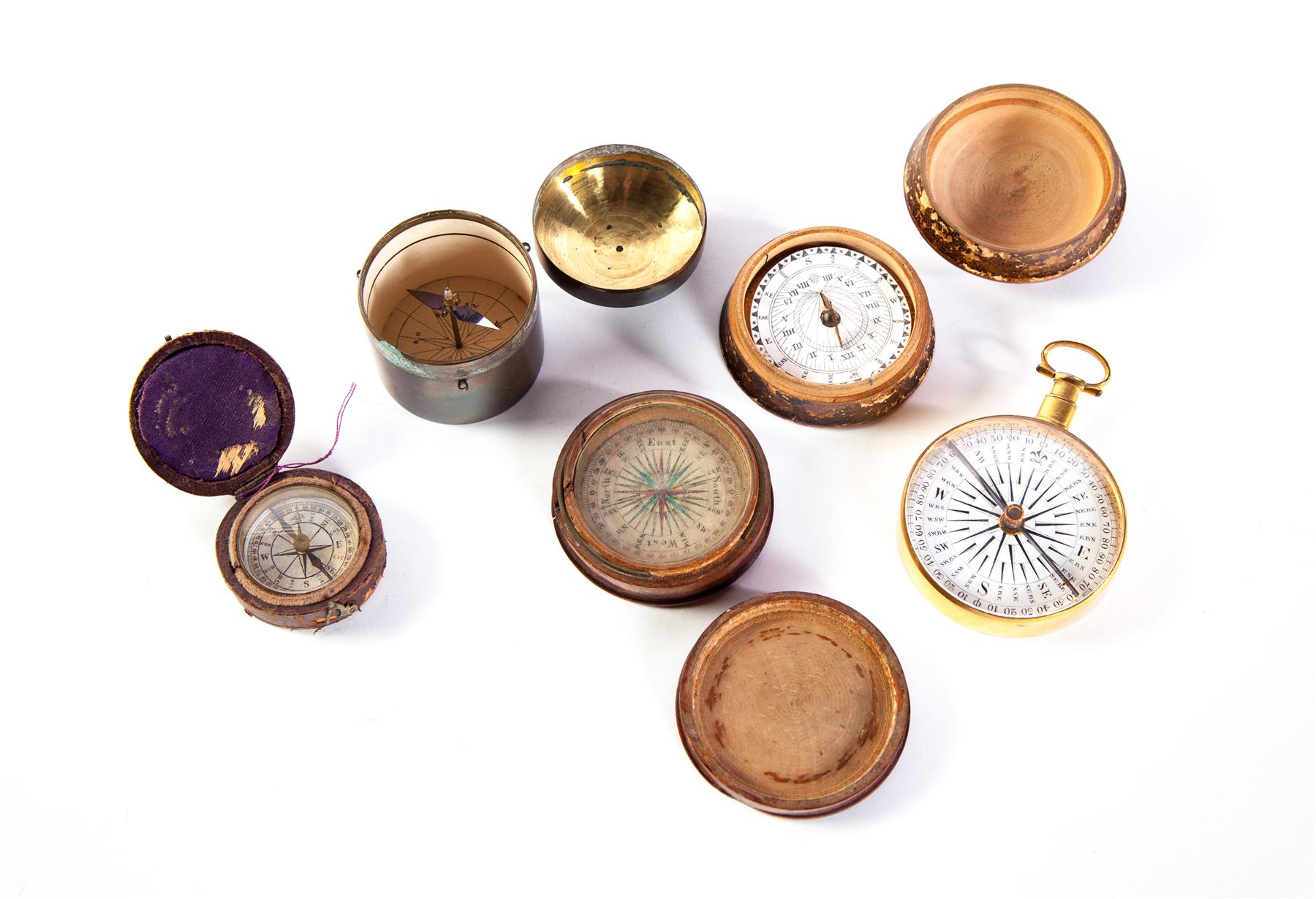 Appraisal: FIVE COMPASSES American and European late th- th century Two