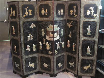 Appraisal: Chinese jade soapstone ivory polychrome and mo Ther-of-pearl inlaid lacquered