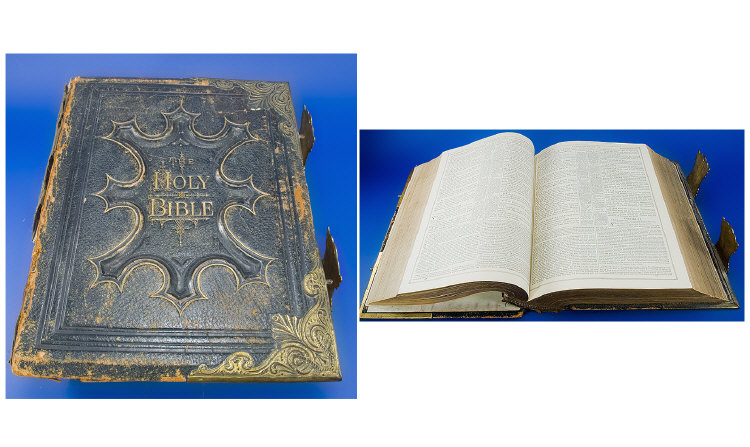 Appraisal: Large Leather Backed Family Bible containing large quanity of coloured