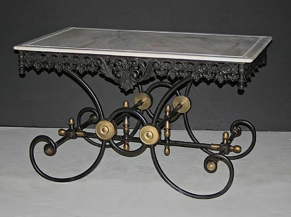 Appraisal: A French cast iron and enamel bistro table height in