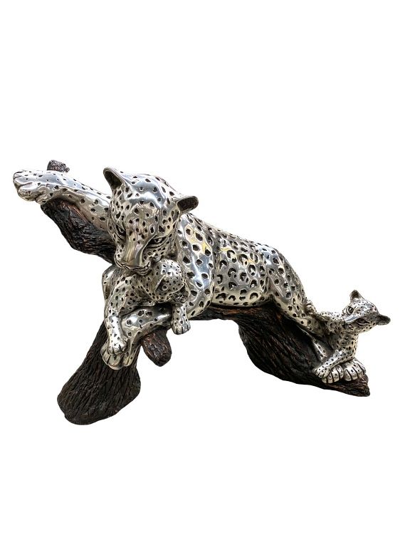 Appraisal: Mexican Argenti Silvered Bronze Jagua Silvered Bronze Jaguar Sculpture Measures