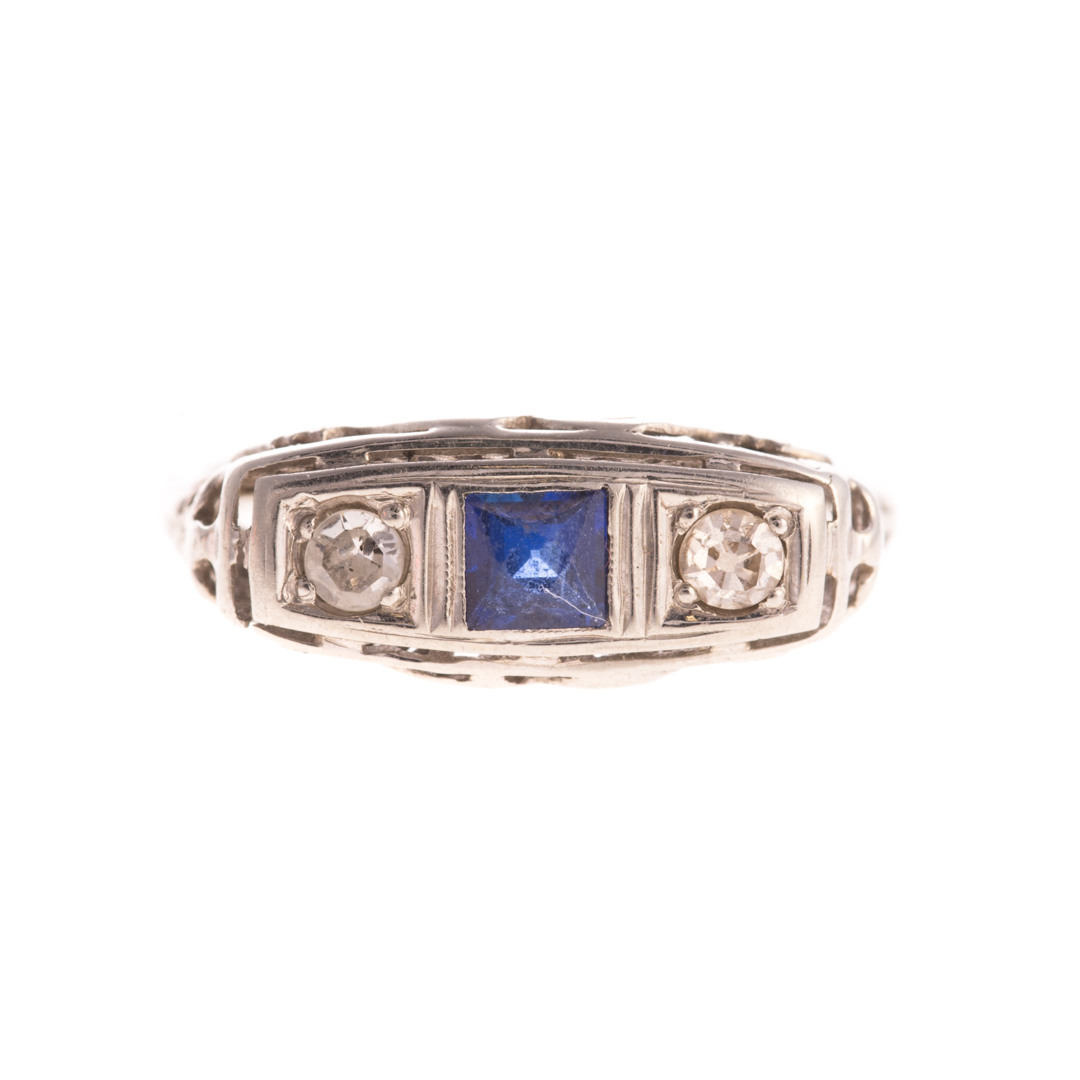 Appraisal: A Lady's Vintage Diamond Sapphire Ring K white filigree gold