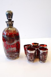 Appraisal: RUBY GLASS SILVER OVERLAID DRINKS SET