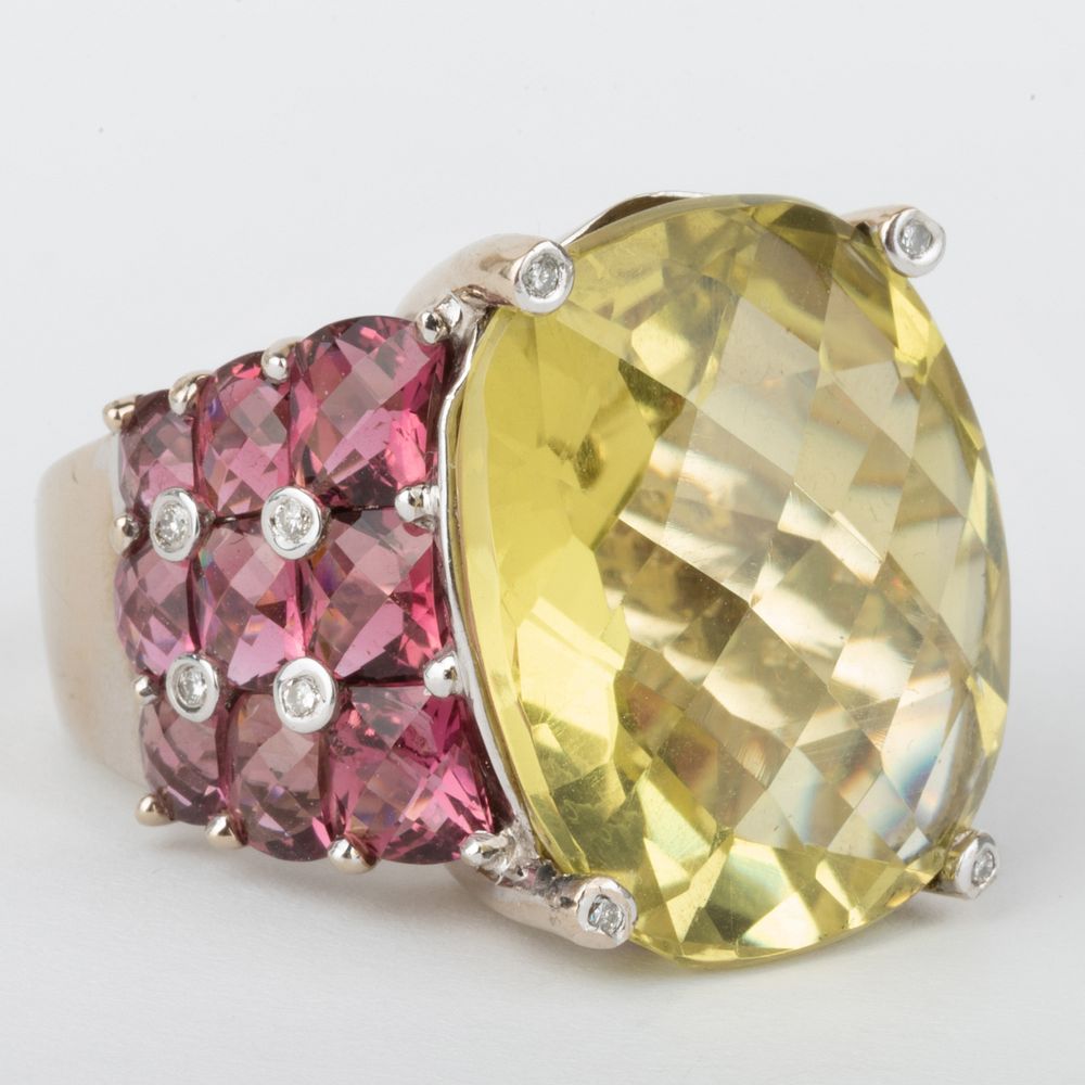 Appraisal: k White Gold Quartz Pink Tourmaline and Diamond Ring Marked