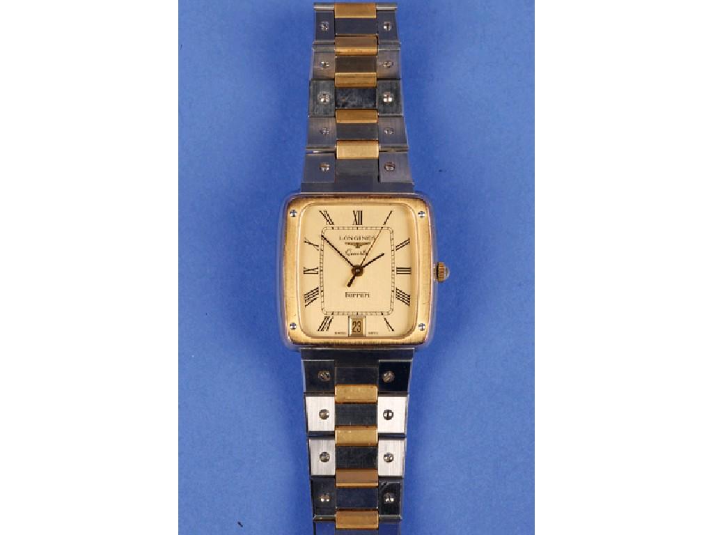 Appraisal: A GENTLEMAN'S LONGINES WRISTWATCH the square gilt dial inscribed Longines