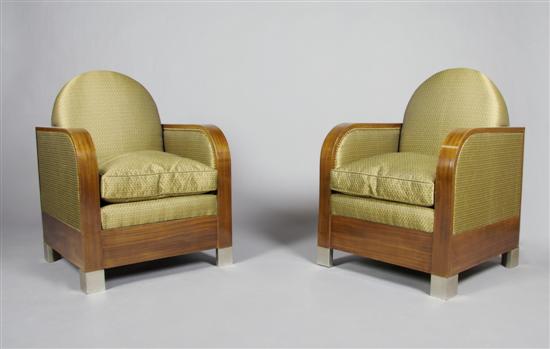 Appraisal: A Pair of Art Deco Club Chairs Height inches