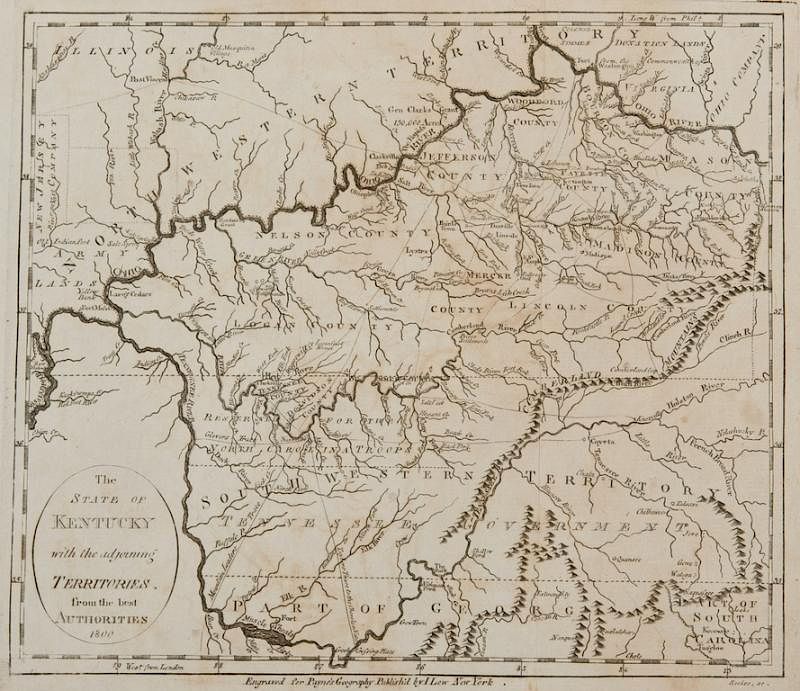 Appraisal: Kentucky Map Payne The State of Kentucky with Adjoining Territories