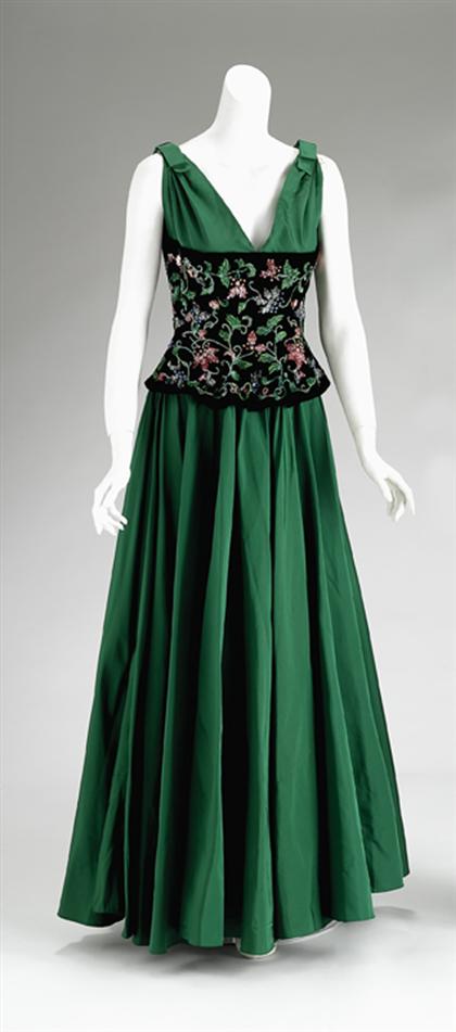 Appraisal: Jean Lanvin haute couture evening gown s- s Grass-green silk