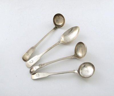 Appraisal: Scottish provincial three toddy ladles a Fiddle pattern example by