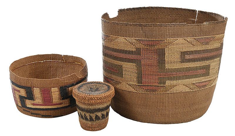 Appraisal: Three Northwest Coast Polychrome Baskets early th century Tlingit straight