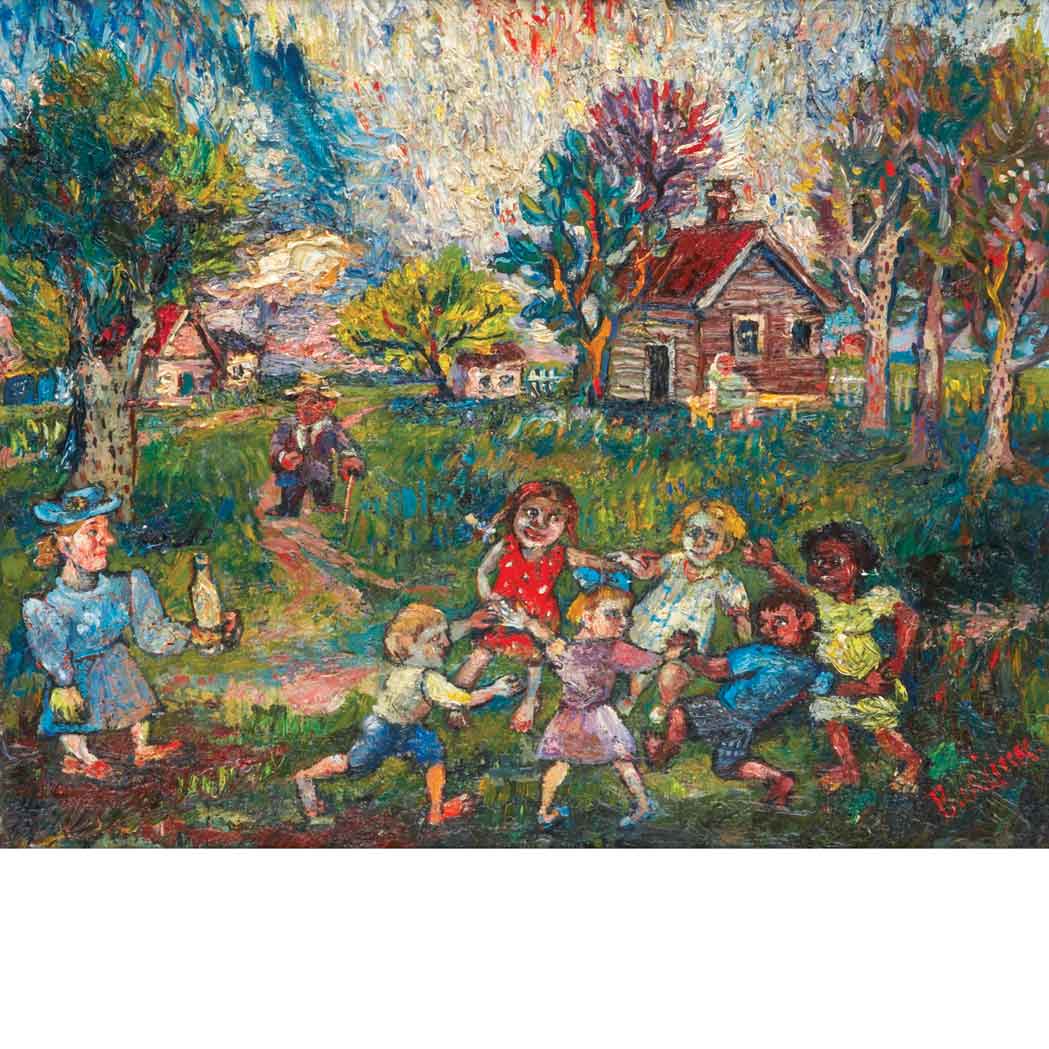 Appraisal: David Burliuk American Russian - Ring-Around-the-Rosy Signed Burliuk lr Oil