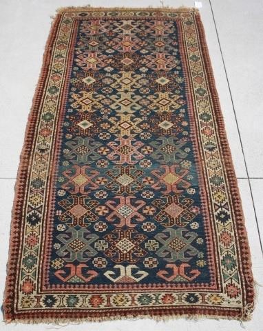 Appraisal: LATE TH CENTURY CAUCASIAN SCATTER RUG GEOMETRIC DESIGN SHOWS WEAR