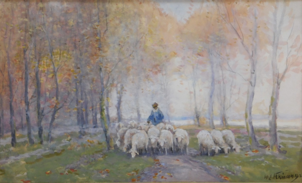 Appraisal: WILLIAM EDWIN ATKINSON AUTUMNAL SHEEP WC PAINTING Canada England -