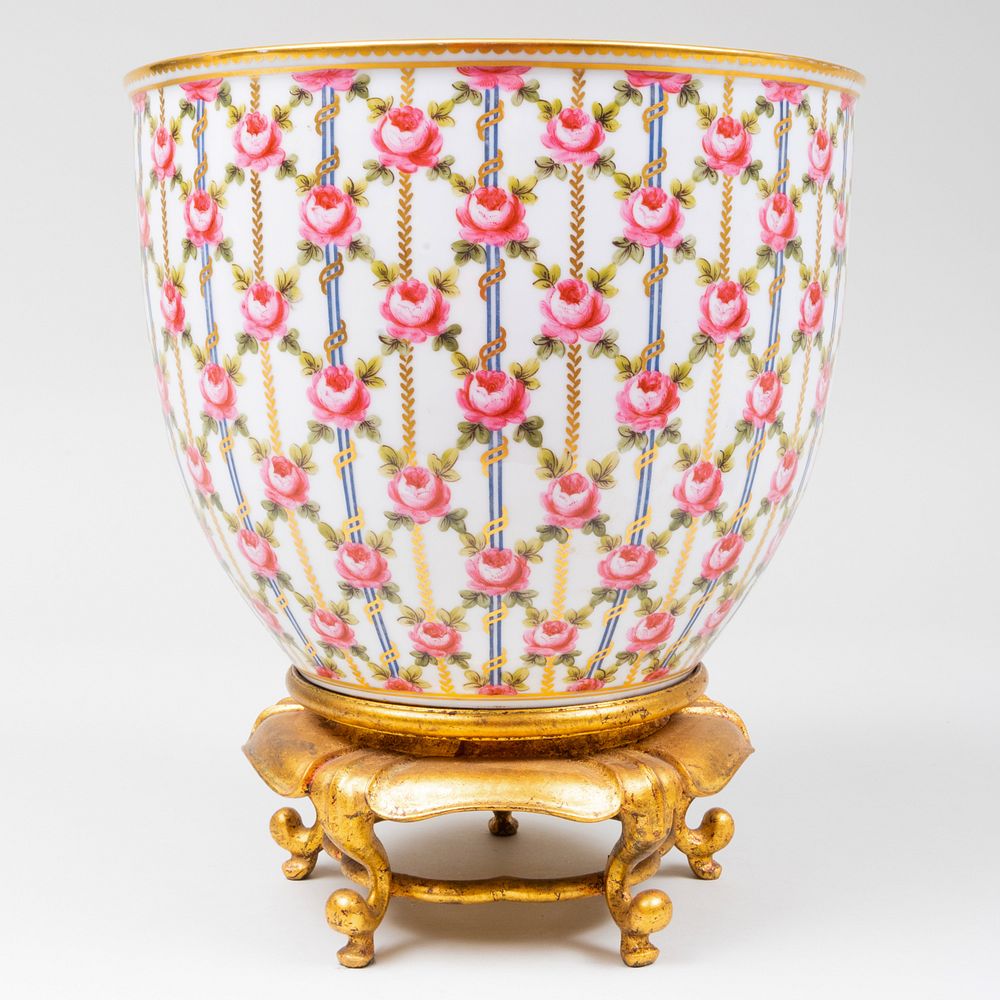 Appraisal: S vres Style Porcelain Jardinere Spurious interlaced 'L' mark x