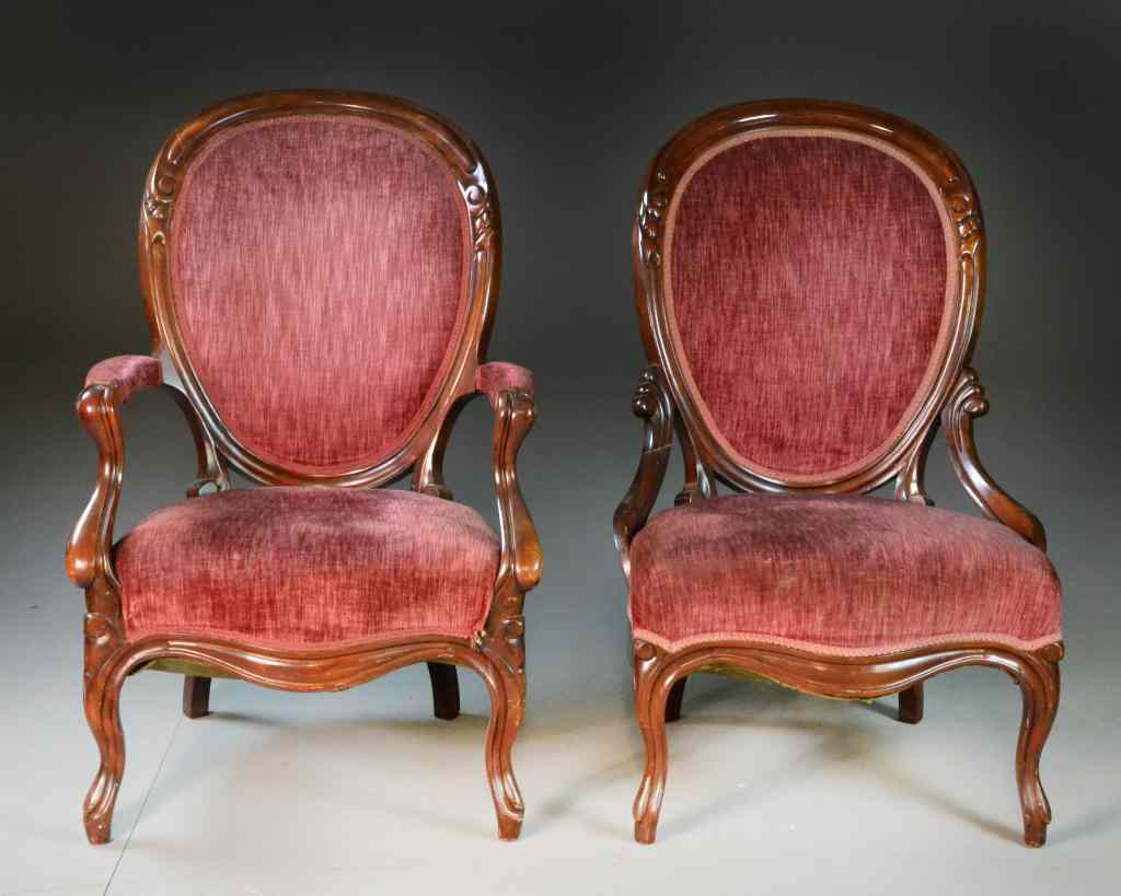 Appraisal: Pair of Shield-back Victorian ChairsLadies and gentlemen's chairs of carved