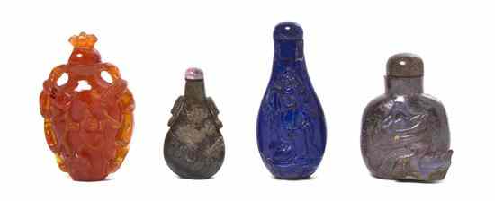 Appraisal: A Group of Four Hardstone Snuff Bottles comprising a pierce