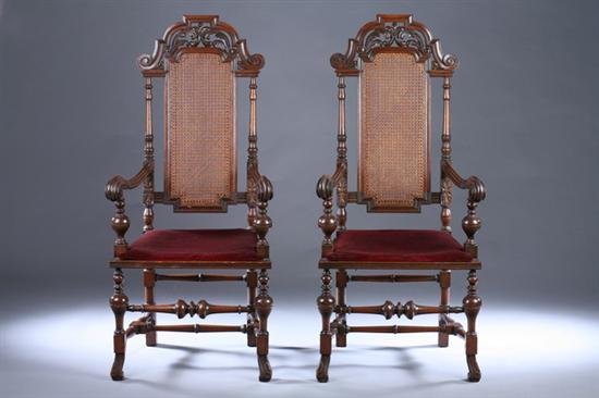 Appraisal: PAIR FRENCH LATE BAROQUE STYLE CARVED OAK ARM CHAIRS th