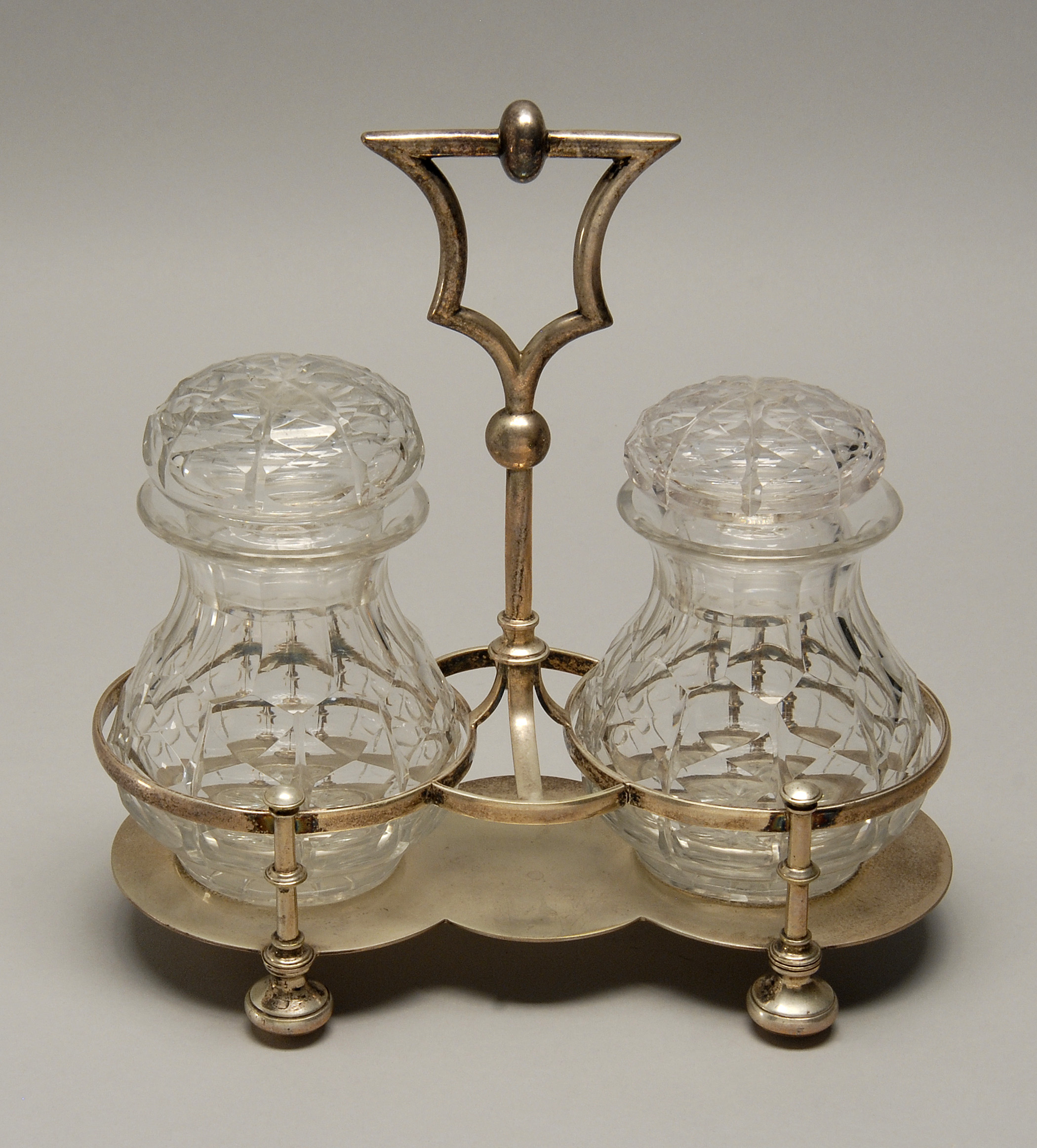 Appraisal: CRYSTAL AND SILVER CONDIMENT SET Irish Late th CenturyIncludes a