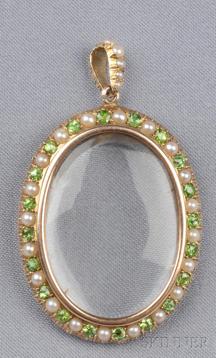 Appraisal: Antique Demantoid Garnet Rock Crystal and Split Seed Pearl Locket