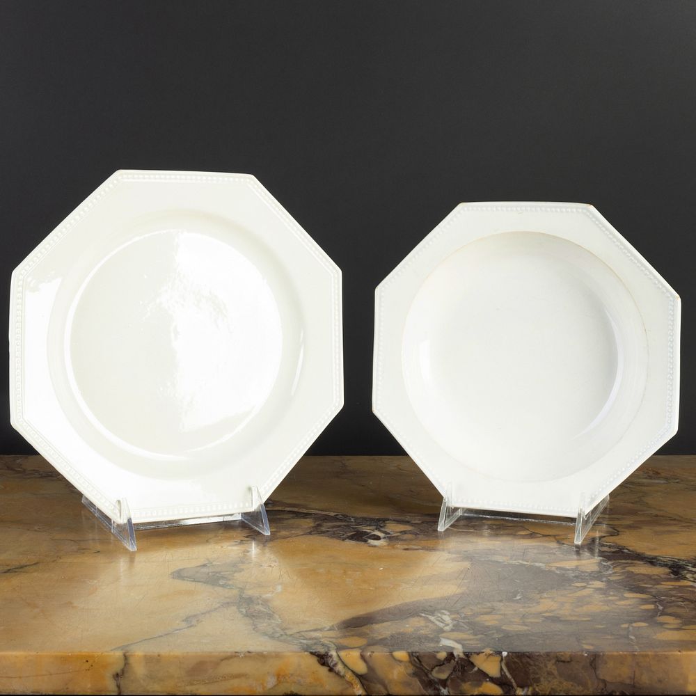 Appraisal: Octagonal Creamware Plate and a Soup Plate Possibly French Indistinctly