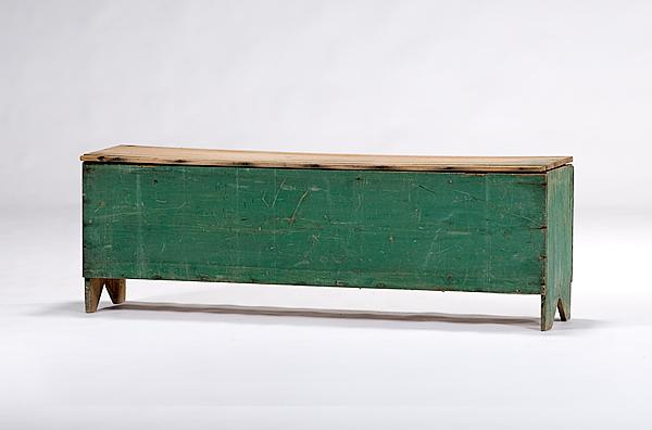 Appraisal: SIX-BOARD PAINTED CHEST WITH BOOTJACK ENDS American th century A